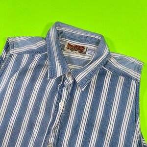 Red Camel Sleeveless Striped Button Up Shirt Women Medium Blue White Casual Top